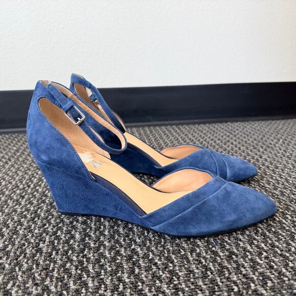 Franco Sarto Womens Faye Wedge Heels Pumps Blue Suede Pointed Toe Size 11 - Picture 1 of 8